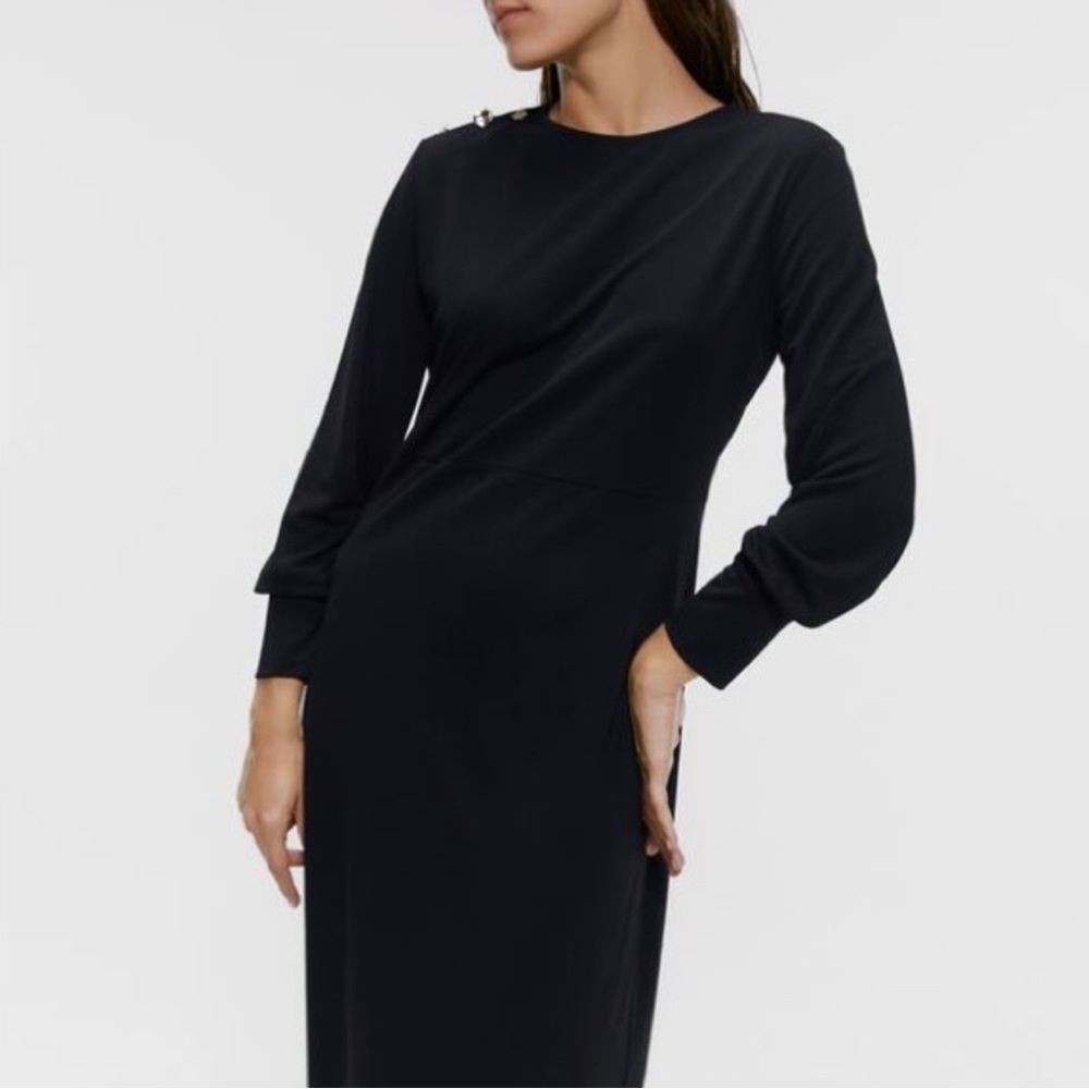 Zara 🖤🖤🖤 Black Button Detail Midi Dress - Size Large- NWT
